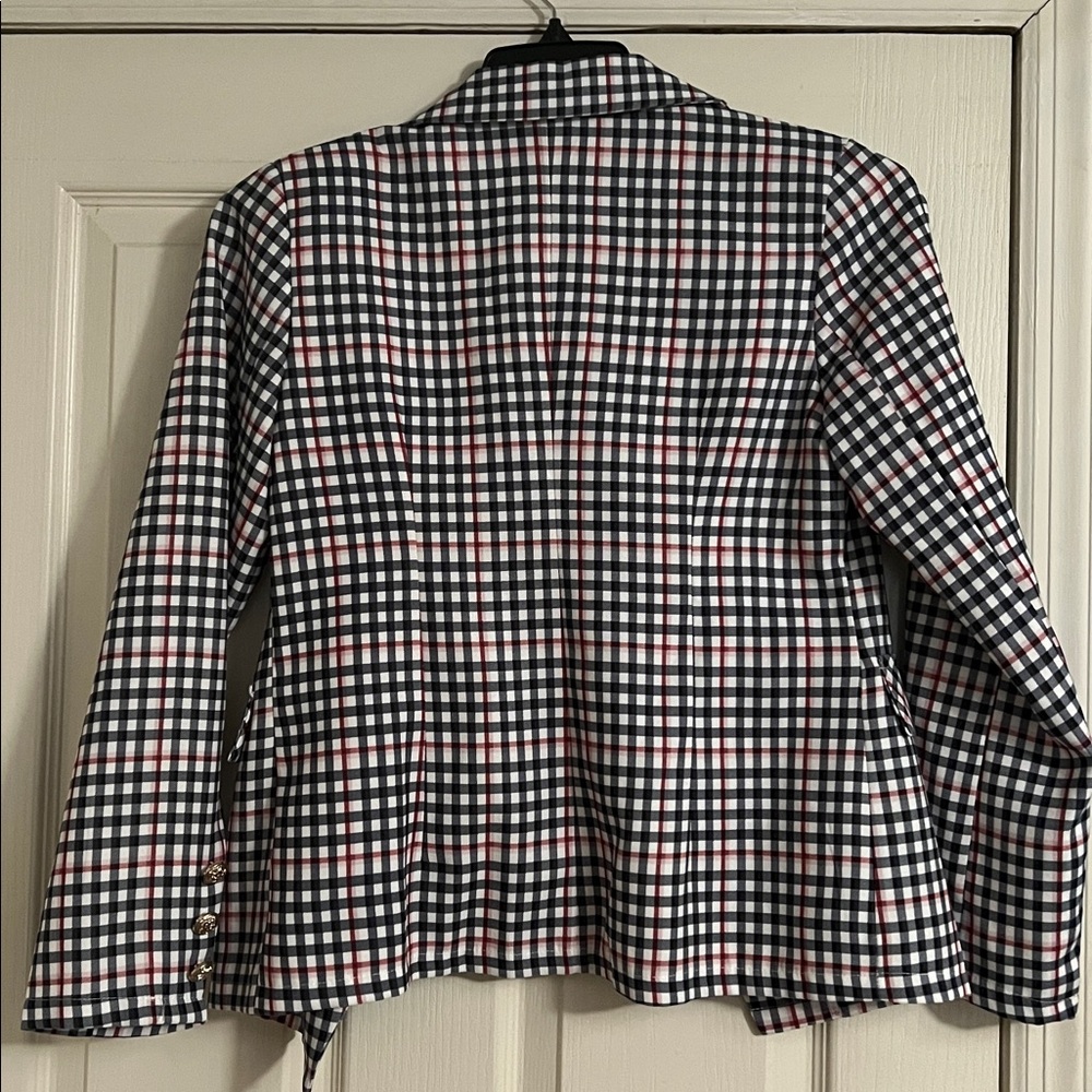 Sentmoon regular lapel slim checkered blazer red pink blue white gold buttons - Picture 5 of 6